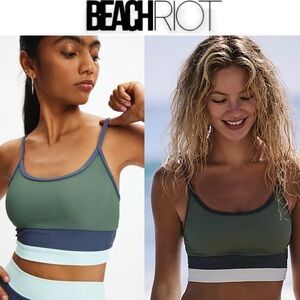 Beach Riot Eva Sports Bra Swim Top Green Gray Palm Paradise Colorblock Sz S NWT
